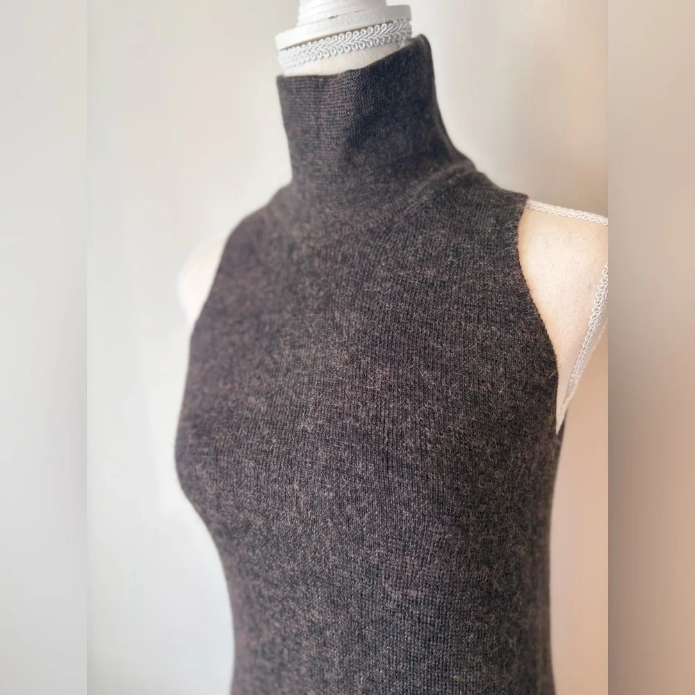 Zara Asymmetrical Wool Alpaca Long Tunic Sleeveless Turtleneck Sweater Medium - Picture 2 of 15
